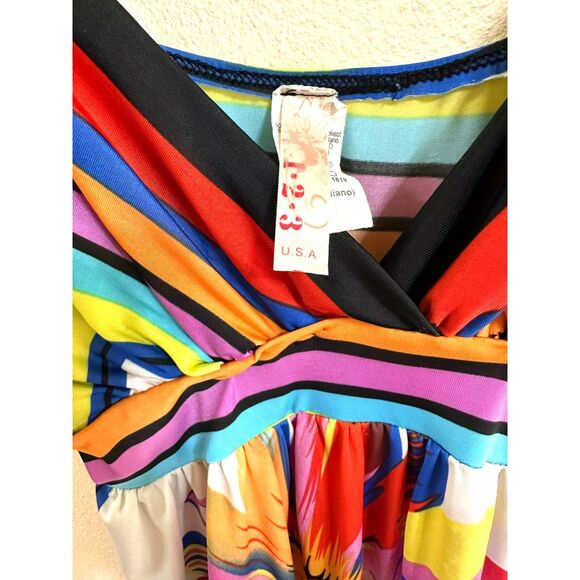 123 BOHO Hippie Junior's Multicolor Sundress Size M Daisy Print - Picture 4 of 4